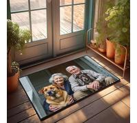 DRPZ Plain Outdoor Mat Elderly Couple With Their Two Dogs Doormat Fall Kitchen Rugs And Mats Outdoor Door Mats For H(50X80CM)