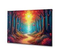 DRPZ Rustic Home Decor A Path Through A Forest With Red Hearts Floating In The Air Canvas Decorative Picture Decoraciones Para Cuartos Home Wall Decor(40x60cm)