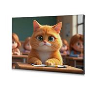 DRPZ Shabby Chic Decor A Cat Sitting At A Desk In A Classroom Canvas Decorative Picture Easter Decor Bathroom Decor Wall Art(40x60cm)