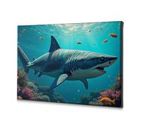 DRPZ Shabby Chic Decor A Shark Swims Among Colorful Coral Reefs Canvas Decorative Picture Easter Decor Bathroom Decor Wall Art(20x30cm)