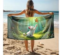 DRPZ Shower Towels A White Kitten Plays With A Butterfly In A Forest Bath Towel Surfs Up Beach Bags For Women