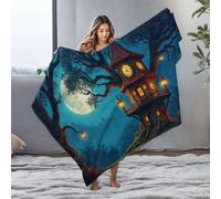 DRPZ Small Blanket A Magical Treehouse Glowing Under A Full Moon Flannel Blanket Blanket Queen Size Easter Throw Blanket(127x100cm)