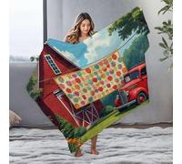 DRPZ Small Blanket A Vibrant Quilt Hangs Outside A Red Barn, Surrounded By Lush Greenery And An Old Truck Flannel Blanket Blanket Queen Size Easter Throw Blanket(125x150cm)