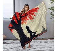 DRPZ Small Blanket A Woman Meditates Under A Tree With Red Leaves Flannel Blanket Blanket Queen Size Easter Throw Blanket(127x100cm)