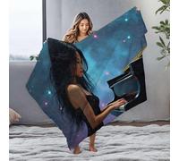 DRPZ Small Blanket A Woman Plays The Piano Under A Starry Sky Flannel Blanket Blanket Queen Size Easter Throw Blanket(127x100cm)