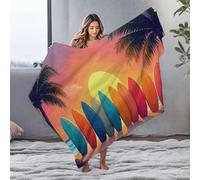 DRPZ Small Blanket Colorful Surfboards Lined Up On The Beach At Sunset Flannel Blanket Blanket Queen Size Easter Throw Blanket(127x100cm)