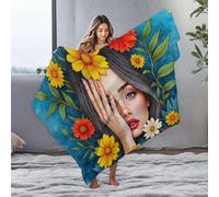 DRPZ Small Blanket Floral Woman With Vibrant Flowers Flannel Blanket Blanket Queen Size Easter Throw Blanket(125x150cm)