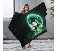 DRPZ Small Blanket Glowing Green Skull In A Dark Flannel Blanket Blanket Queen Size Easter Throw Blanket(127x100cm)