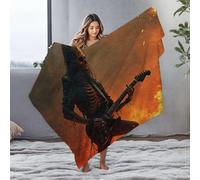 DRPZ Small Blanket Skeleton Guitarist On Fire Background Flannel Blanket Blanket Queen Size Easter Throw Blanket(150x200cm)