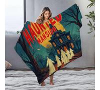 DRPZ Small Blanket Spooky Ghosts Haunt The Mansion Under A Full Moon Flannel Blanket Blanket Queen Size Easter Throw Blanket(127x100cm)