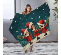 DRPZ Small Blanket Three Children In Santa Outfits Holding Pine Branches Flannel Blanket Blanket Queen Size Easter Throw Blanket(150x200cm)