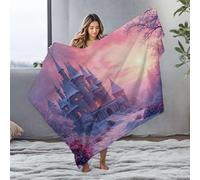 DRPZ Soft Blanket A Snowy Castle At Sunset With Vibrant Flowers In The Foreground Flannel Blanket Blanket Queen Size Throw Blanket For Couch(127x100cm)