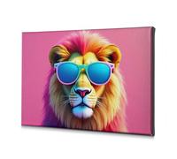 DRPZ Spring Decor A Colorful Lion Wearing Sunglasses On A Pink Background Canvas Decorative Picture Bathroom Decorations Baptism Decorations(40x60cm)
