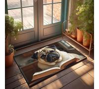 DRPZ Stuff For Boys Room A Pug Reading An Open Book Doormat Bar For Man Cave Fall Welcome Mats Outdoor(65X90CM)