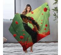 DRPZ Throw Blanket For Bed A Couple In Love Surrounded By Red Roses Flannel Blanket White Blanket Throw Blanket For Couch(150x200cm)