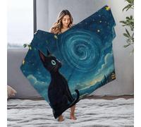 DRPZ Throw Blanket For Couch A Black Cat Gazes At A Swirling Starry Sky Flannel Blanket Bed Blankets Large Blanket(125x150cm)