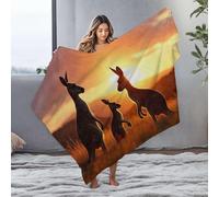 DRPZ Throw Blanket For Couch Kangaroos Standing In A Field At Sunset Flannel Blanket Bed Blankets Large Blanket(127x100cm)