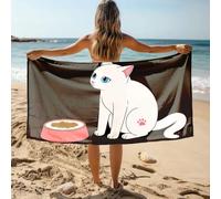 DRPZ Towel Clips For Beach Chairs A White Cat With Blue Eyes Sits Beside An Empty Food Bowl Bath Towel Golf Towel Towel Bands For Beach Chairs