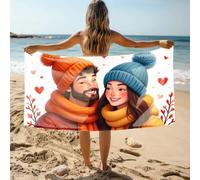 DRPZ Towels For Bathroom A Couple In Winter Hats Smiles With Hearts Around Them Bath Towel Cooling Towels Bath Towels