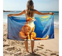 DRPZ Towels For Bathroom A Ginger Cat Sits Against A Swirling Blue Sky Bath Towel Cooling Towels Bath Towels