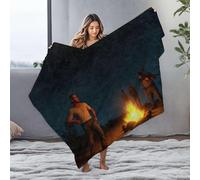 DRPZ Travel Blanket Four People Gather Around A Campfire Under A Starry Sky Flannel Blanket Plush Blanket Custom Blanket With Picture(127x100cm)