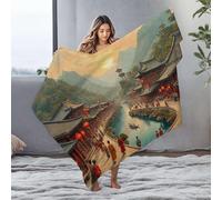 DRPZ Waterproof Blanket A Bustling Ancient Chinese Town With A River Flannel Blanket White Blanket King Size Throw Blanket For Bed(127x100cm)