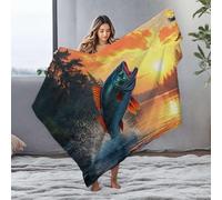DRPZ Waterproof Blanket A Fish Jumps Out Of The Water At Sunset Flannel Blanket White Blanket King Size Throw Blanket For Bed(125x150cm)