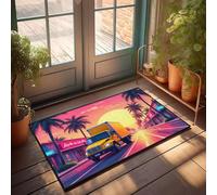 DRPZ Welcome Doormat Outdoor Entrance Hello A Yellow Truck Drives Down A Palm Tree-Lined Street During A Vibrant Sunset Doormat Outdoor Porch Decor Cool Room Accessories For Teen(40X60CM)