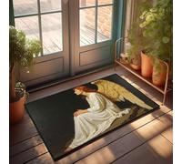 DRPZ Welcome Doormat Outdoor Entrance Hello Angel With Golden Wings Sitting On A Rock Doormat Outdoor Porch Decor Cool Room Accessories For Teen(40X60CM)