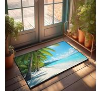 DRPZ Welcome Doormat Outdoor Entrance Hello Tropical Beach With Palm Trees And Clear Blue Water Doormat Outdoor Porch Decor Cool Room Accessories For Teen(40X60CM)