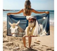 DRPZ White Bath Towels A Man In Traditional Attire Stands Beside A White Horse Under A Full Moon Bath Towel Beach Bags For Women Towel Bands For Beach Chairs