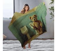 DRPZ White Blanket A Teddy Bear Holding A Bottle Stands Between Two Sinks Flannel Blanket Thick Blanket Throw Blankets For Couch(150x200cm)