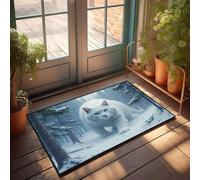 DRPZ Winter Doormat Outdoor A Large White Cat Walks Through A Snowy Forest Doormat Basement Decor Home Goods(40X60CM)