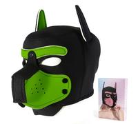 Drqinyi Adults Neoprene Puppy Face Muzzle Dog Removable Full Face Pup Hood Mask, Removable Cosplay Dog Full Face Pup Hood Pup Mask for Halloween (Green, One size)