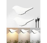 Drqzwp Bird-Shaped Rechargeable Wall Lights with Motion Sensor, 3 Colors Battery Operated Wall Lights Indoor, Stick on Cordless Wall lamp, On and Auto Modes (2 White)