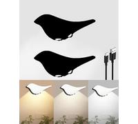 Drqzwp Bird-Shaped Rechargeable Wall Lights with Motion Sensor, 3 Colors Battery Operated Wall Lights Indoor, Stick on Cordless Wall lamp, On and Auto Modes (2 Black)