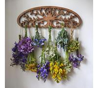 Drqzwp Rustic Herb Drying Rack Hanging - Artistic Life Tree Design for Kitchen Witches & Gardeners - Holds 11 Bouquets - Saving Space Herb & Flower Dryer - Gift for Crafters - Wall Art Décor
