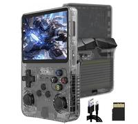 Drqzwp Upgraded R36s Handheld Game Console, Retro Games Console, Manual Archive Function, Ergonomic Buttons 64/128G TF Card 15,000+ Retro Classic Games Support for Adding More (Black/64G)
