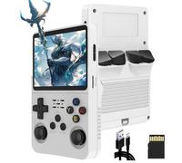 Drqzwp Upgraded R36s Handheld Game Console, Retro Games Console, Manual Archive Function, Ergonomic Buttons 64/128G TF Card 15,000+ Retro Classic Games Support for Adding More (white)