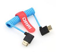 DRRI 8K/60Hz 4K/120Hz 48Gbps Right Angle HDMI to left angle HDMI Coiled Braided Blue Cable for Sony FX3 A7iv Canon C200 C300 C500 C70 to Portkeys LH5H monitor
