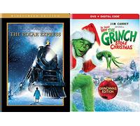 Dr's Grumpy Green Man + Allsburg's Wide Eyed Little Boy: How The Grinch Stole Christmas Grinchmas Edition (Carrey) + The Polar Express 2 Christmas Movie DVD Bundle Hanks Zemeckis Howard