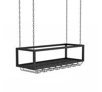 DRSFF Black Wine Rack Ceiling Hanging Wine Bottle Holder ，Home Bar Iron Champagne Stemware Glasses Storage Shelf Kitchen Wall Mounted Metal Floating Organizer Shelves (Size : 140x25x20cm)