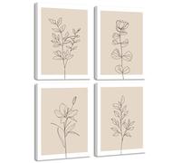Drsoum Botanical Boho Framed Wall Art Wooded Minimalist Aesthetic Flower Prints Farmhouse Retro Plants Rustic Bathroom Kitchen Home Decor Ready to Hang 12x16inx4pcs (Framed)