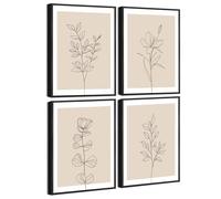 Drsoum Botanical Boho Framed Wall Art Wooded Minimalist Aesthetic Flower Prints Farmhouse Retro Plants Rustic Bathroom Kitchen Home Decor Ready to Hang 8x10inx4pcs (Black Framed)