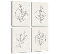 Drsoum Botanical Flower Boho Framed Wall Art Wooded Minimalist Aesthetic Floral Prints Farmhouse Retro Plants Rustic Bathroom Kitchen Home Decor Ready to Hang 12x16inx4pcs (Framed)