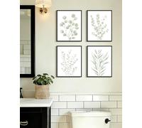 Drsoum Botanical Plant Framed Wall Art Boho Wall Decor for Bathroom Sage Green Eucalyptus Leaf Prints Minimalist Aesthetic Ready to Hang Set of 4, 8x10 in (Black Framed)