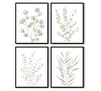 Drsoum Botanical Plant Framed Wall Art Boho Wall Decor for Bathroom Sage Green Eucalyptus Leaf Prints Minimalist Aesthetic Ready to Hang Set of 4, 8x10 in (Black Framed)