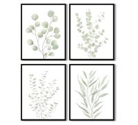 Drsoum Botanical Plant Framed Wall Art Boho Wall Decor for Bathroom Sage Green Eucalyptus Leaf Prints Minimalist Aesthetic Ready to Hang Set of 4, 11x14 in (Black Framed)