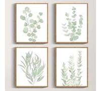 Drsoum Framed Botanical Plant Canvas Wood Wall Art Light Green Sage Wall Decor Eucalyptus Leaf Picture for Bedroom Living Room Bathroom Office 8”x 10” x 4pcs