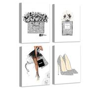 Drsoum Glam Gray Fashion Wall Decor, 4-Piece Set, 8x10 Inches, Framed Canvas Art, Perfect for Bedroom
